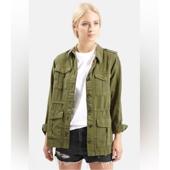TopShop Women’s Elsa 4 Pockets Button Front Utility Jacket Army Green Size 2 - Picture 1 of 8